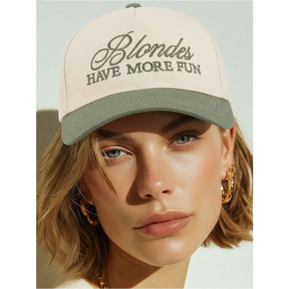 ZENANA | NEW Blondes Have More Fun Script Trucker Cap - Cream & Green OSFA
